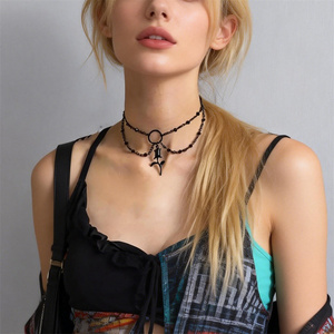 Bijoux fantaisie collier <span class=keywords><strong>gothique</strong></span> tour de cou Halloween cristal gland collier pour femmes rétro noir Rose clavicule unisexe chaîne cadeau - Product Image 2