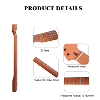 Leher Gitar Mustang/Jaguar Skala 24 inci dari Kayu Maple Panggang, Radius 12 inci, Lubang 10 mm, 22 Fret, Satin, Aksesoris Instrumen Senar