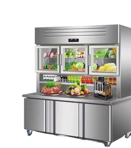 Commercial Stainless Steel Combination Cabinet Refrigerator Freezer with Single Temperature Zones and Glass Display Doors