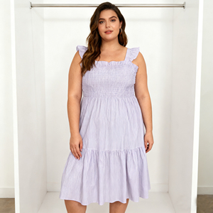 Cộng với kích thước bông smocked Maxi Dress với Ruffle quai & flounce HEM-Sọc A-line sundress cho phụ nữ - Product Image 2