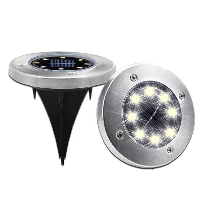 Brightenlux Smart Patio Led Stainless Steel Solar Powered Disk Lawn Lamp Green Outdoor 8 Led Solar Garden Lawn Light