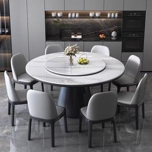 Mesas de Comedor Redondas Contemporáneas con Tapa de Piedra Sinterizada con Patrón de Mármol Gris y Base de Pedestal Grande para Muebles de Comedor - Product Image 6