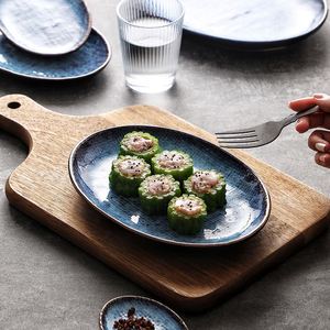 Home <b>Ceramic</b> Dinner Dinnerware Porcelain Blue Cloth Pattern Oval Handmade Steak <b>Plate</b> for Restaurant - Product Image 3