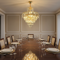 Lustre suspendu moderne en cristal LED rond doré avec cadre en fer multicouche pour la décoration de la maison, salon et salle à manger