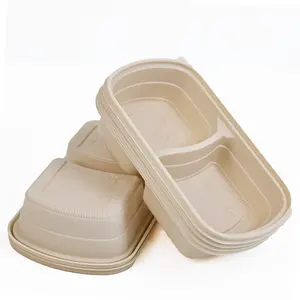 하이 퀄리티 생분해성 일회용 직사각형 사탕수수 식품 포장 상자 테이크 아웃 뚜껑이있는 직사각형 상자