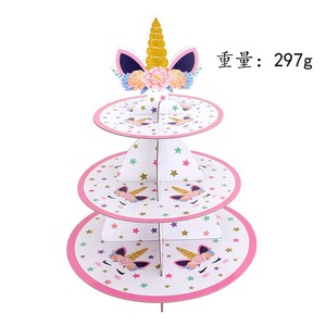 Support de gâteau jetable <span class=keywords><strong>licorne</strong></span> à trois couches vaisselle de fête et décoration de table pour <span class=keywords><strong>anniversaire</strong></span> et affichage de dessert - Product Image 3