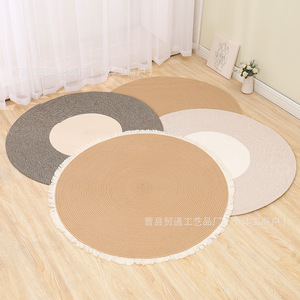 Nordic Woven Tassel <b>Round</b> Floor Mat Solid Color Non Slip Living Room Bedroom Balcony <b>Rug</b> - Product Image 1