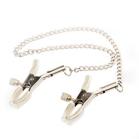Pinzas para Pezones con Cadena, Clips Metálicos para Pezones en Negro y Plateado, Pinzas para Pezones sin Perforación, Cadena Corporal Sexy Ajustable, Juguetes Sexuales