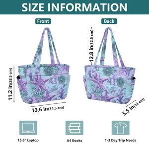 Bolso Tote para Mujer, Serie Océano, Morado/Azul, Bolso de Hombro Estampado, Bolsos de Mano de Gran Capacidad para Mujer - Product Image 4