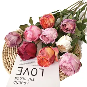 YIWAN groß Single High Branch Feuer verbrannt Rand Rosen Akazie Rose Günstige Blumen für Zuhause Hochzeit dekorative Blumen Hot Sale