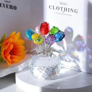 Toptan üst k9 kristal gül çiçek paperweight hatıra sevgililer hediye için cam şeffaf gölge ile masa süsü