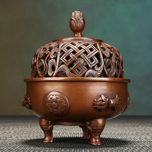 Brûleur d'encens en cuivre violet, lotus porte-bonheur, fait main, pour cérémonie religieuse, cadeau, spécification 89, trois pieds - Product Image 3