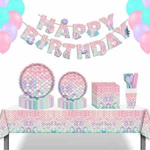 Decoración con Temática de Sirena, Artículos para Fiestas de Cumpleaños, Platos, Vasos y Servilletas de Papel para Venta al por Mayor, Juego de Vajilla - Product Image 2