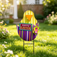 Décoration de jardin de Pâques avec coquille d'œuf et panneau Joyeuses Pâques, ornement de pelouse extérieur pour la décoration du jardin