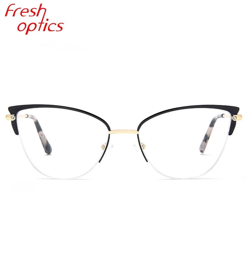 Designer Eyeglasses Diamond Half Rimless Eyeglasses Eye Cat Blue Protect Fresh Optical Frames