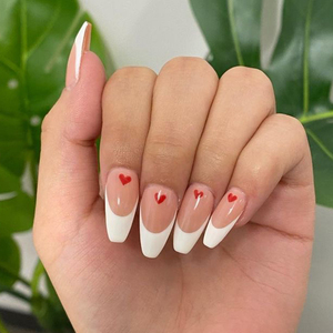 24 Uds Rosa almendra francesa cubierta completa uñas postizas arco Simple corazón brillante diseño Día de San Valentín prensa en las uñas para amante - Product Image 4