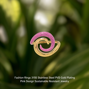 Fashion <b>Rings</b> 316L Stainless Steel PVD Gold Plating Pink Spiral Design Sustainable Resistant Jewelry - Product Image 3