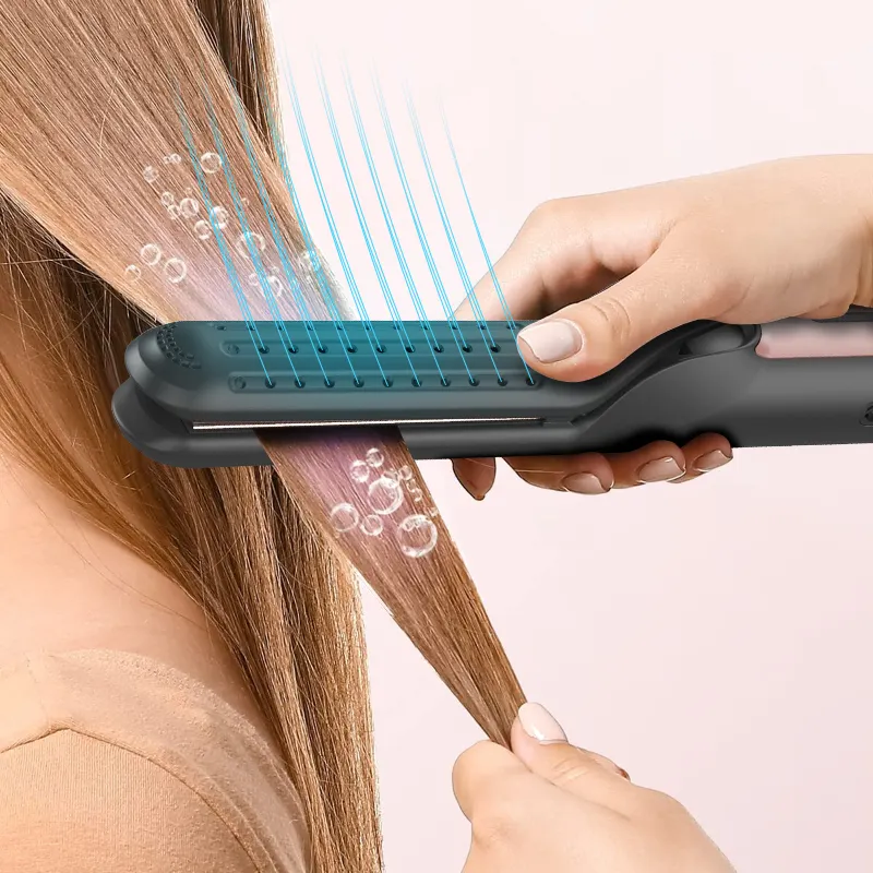 Plancha de pelo y rizador de titanio con flujo de aire de refrigeración por aire frío 2 en 1, plancha plana eléctrica para el cabello