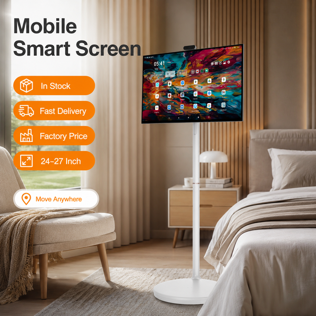 32-Inch Full Swivel Touch Screen Monitor Portable Android TV 13MP Camera Remote Control LED Backlight White Rechargeable