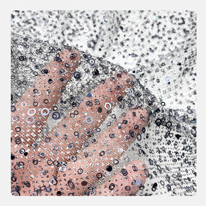 Tela de encaje <span class=keywords><strong>con</strong></span> purpurina pegada negra, tela de tul francés brillante, encaje de lentejuelas <span class=keywords><strong>con</strong></span> brillo para <span class=keywords><strong>vestido</strong></span> de noche de boda - Product Image 1