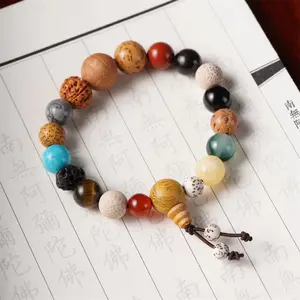 Bracelet Vintage de 18 graines de Bodhi, bracelets à breloques de bouddha, perles en bois de prière bouddhiste du Tibet