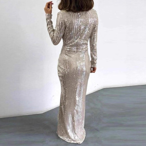 SS149 Abito <span class=keywords><strong>da</strong></span> <span class=keywords><strong>sera</strong></span> <span class=keywords><strong>da</strong></span> donna con paillettes, scollo a V, maniche lunghe, multicolore, <span class=keywords><strong>taglie</strong></span> <span class=keywords><strong>forti</strong></span>, con spacco, modello a coda di pesce, per primavera/autunno, bestseller transfrontaliero - Product Image 4