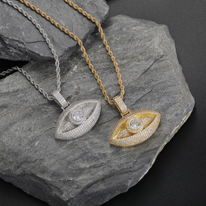 Collana con Ciondolo Occhio di Allah Hip Hop Completamente Tempestato di Zirconi, Placcato Oro in Ottone, Ciondolo Occhio di Allah con Diamanti in Zirconio - Product Image 1