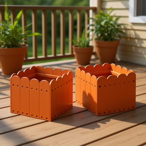 กระถางปลูกต้นไม้สี่เหลี่ยมสีส้ม ทำจากไม้ สำหรับสวนกลางแจ้ง มีช่องระบายน้ำ สำหรับปลูกดอกไม้และต้นไม้สีเขียว สไตล์เรียบง่าย - Product Image 2