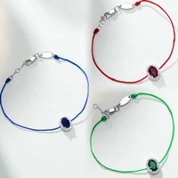 Bracelet d'amitié personnalisé en argent 925 ovale avec zircon rouge, rubis bleu vert, réglable, simple, chaîne de main, bracelet en corde pour fille