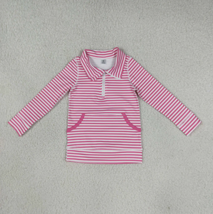 Chemise à manches longues rayée pour filles Longlv, avec poches, col rabattu, haut décontracté en Spandex/Polyester respirant, style chinois, coupe ample - Product Image 6