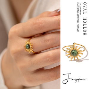Sun Shaped Open <b>Ring</b> With African <b>Turquoise</b> Bezel Setting Women's Fashion Jewelry Gift - Product Image 2