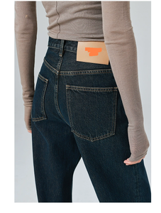 OEM OED yüksek Rise gevşek Baggy işlemeli koyu mavi Denim kot kadın rahat maymun erkek arkadaşı tarzı perçin düğmesi bel hiçbir solma - Product Image 6