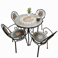 Table et chaise de balcon en fer de style européen ensemble de trois pièces table et chaise de thé en mosaïque pour cour extérieure