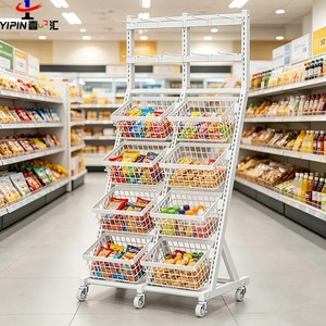 Gôndola de Supermercado Dupla Face com Painel Traseiro de Rede Metálica para Lanches e Doces - Product Image 1