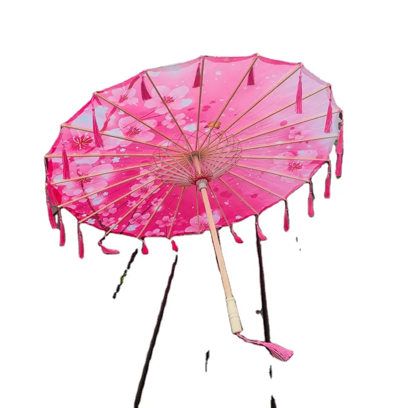 Guarda-chuva de seda para decoração de longa vida, guarda-chuva de papel artesanal, guarda-chuva com alça de bambu para performance de dança