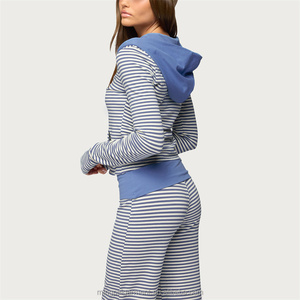Conjunto Deportivo <span class=keywords><strong>Casual</strong></span> a Rayas Personalizado para Mujer, Conjunto de 2 Piezas con Sudadera con Cierre y Pantalones Largos, Ropa <span class=keywords><strong>Casual</strong></span> Suave para Mujer - Product Image 4
