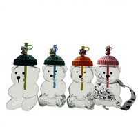Gobelet en verre Bearista 2026 avec motif ours en peluche, résistant aux hautes températures, avec couvercle et paille, pour adultes