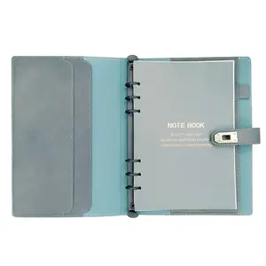 新款灰色蓝色活页口袋软皮单线笔记本商务文具礼品套装