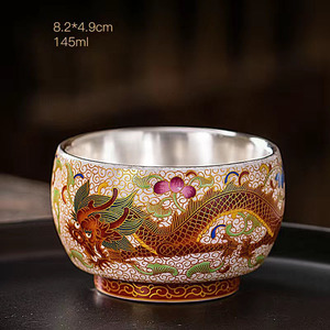 Tasse à thé en argent doré pur 99 Dragon Phoenix fil d'or cloisonné <span class=keywords><strong>émail</strong></span> peint tasse en <span class=keywords><strong>céramique</strong></span> - Product Image 3