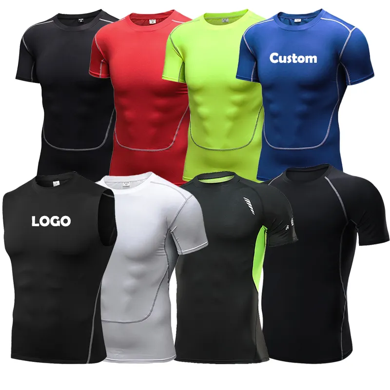 Custom Print Bluk Wholesale Youth Compression Shirts Men Gym Sports Athletic Slim Fit Short Sleeve Shirts