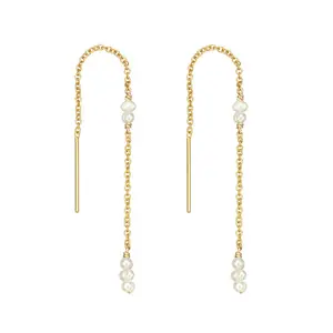 Milskye luxury jewel 925 silver chain mini irregular pearl long chain drop ear threader earring