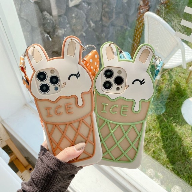 Cute Rabbit 3D Phone case Suitable for iPhone 17 16 Promax Samsung Creative Ice Cream Soft Protective Cover