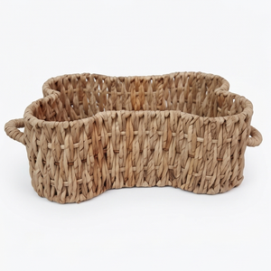 Panier de rangement tressé en forme d'os pour chien avec poignées, boîte de rangement en osier naturel pour jouets d'animaux, plateau pour chiens - Product Image 1