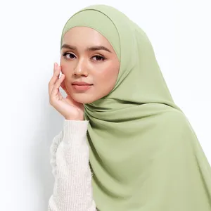 Petit quantité minimale de commande personnalisé châle en mousseline de soie coréen sans fer écharpe musulmane hijab en mousseline de soie crêpe opaque de Malaisie