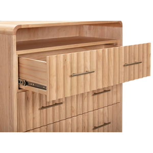 Commode haute de style Mid-Century Modern avec 6 tiroirs, armoire de rangement en bois pour chambre à coucher, appartement et mobilier de maison - Product Image 5