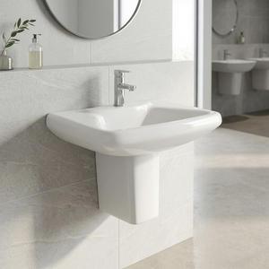 Lavabo demi-pied en céramique à surface solide, finition brillante ou mate, pour villa et centre commercial - Product Image 5
