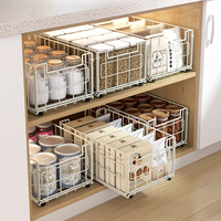 Organisateur d'évier escamotable à 2 niveaux, panier de rangement coulissant en fil métallique pour comptoir de cuisine, support à épices et outils