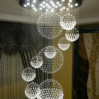 Longue spirale glands lustres en cristal goutte de pluie glands lampes suspendues Duplex Hall escalier en colimaçon plafonnier