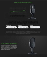 Microphone USB Razer Seiren Mini - Ultra compact, réduction de bruit, lumières LED pour smartphones, enseignement, connexion USB Type-A