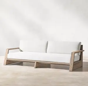 Muebles de exterior de diseño moderno, patas rasgadas de jardín y cuña con candado, respaldo de madera de teca sólida, sofá de dos asientos
